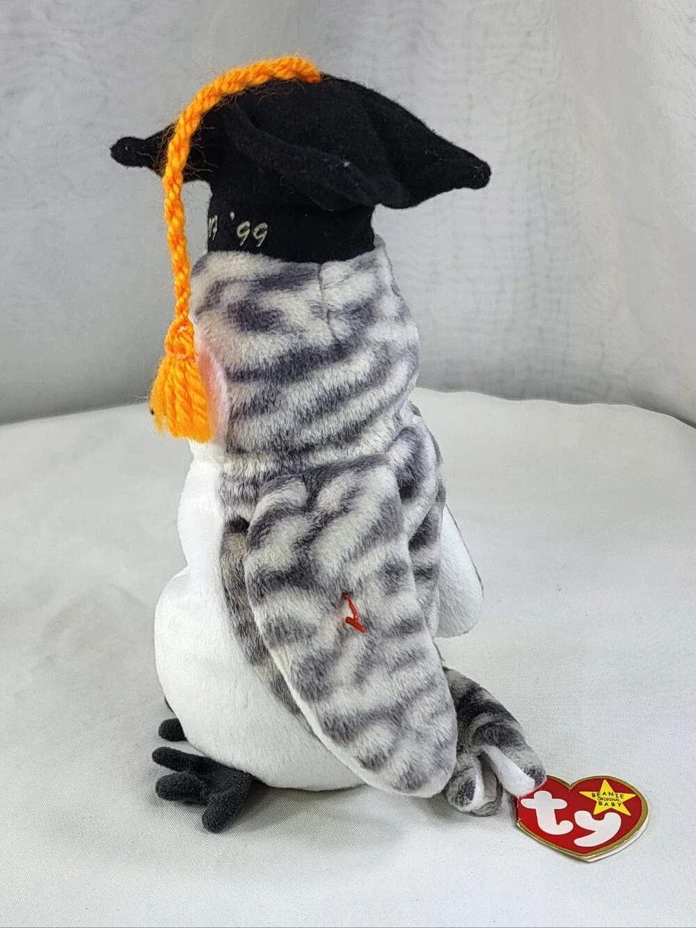 Ty Grey and White Owl Plush with Graduation Cap
